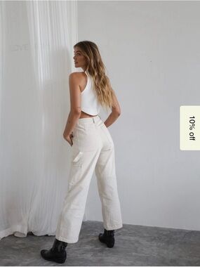 High-Rise Wide Leg Cargo Pants in Cream